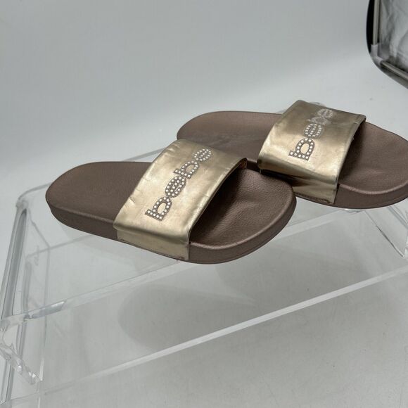 Bebe Felizia Slide Sandals Flip Flops Gold Size 9 EUC - Picture 4 of 7